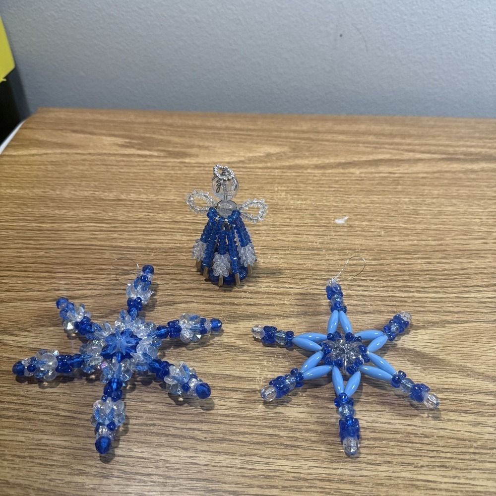 Vintage Handmade Christmas Bead And Safety Pin Christmas Angels And‎ Stars